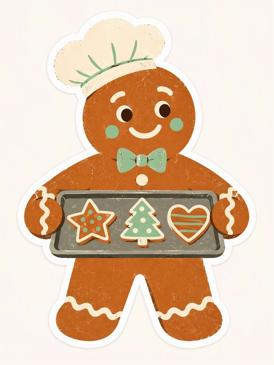 Retro Gingerbread Baker: AI-generated Christmas sticker prompts example