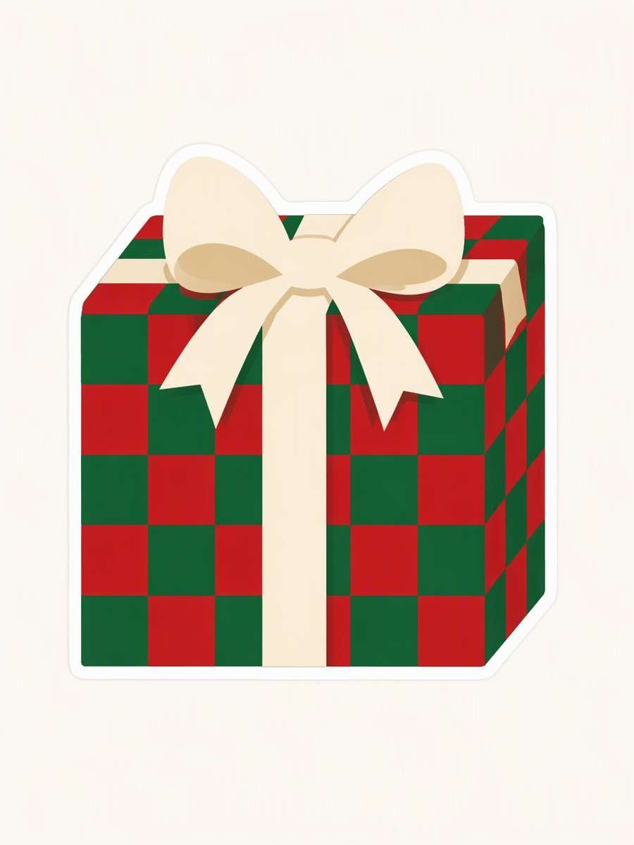 Checkerboard Gift Parcel: AI-generated Christmas sticker prompts example