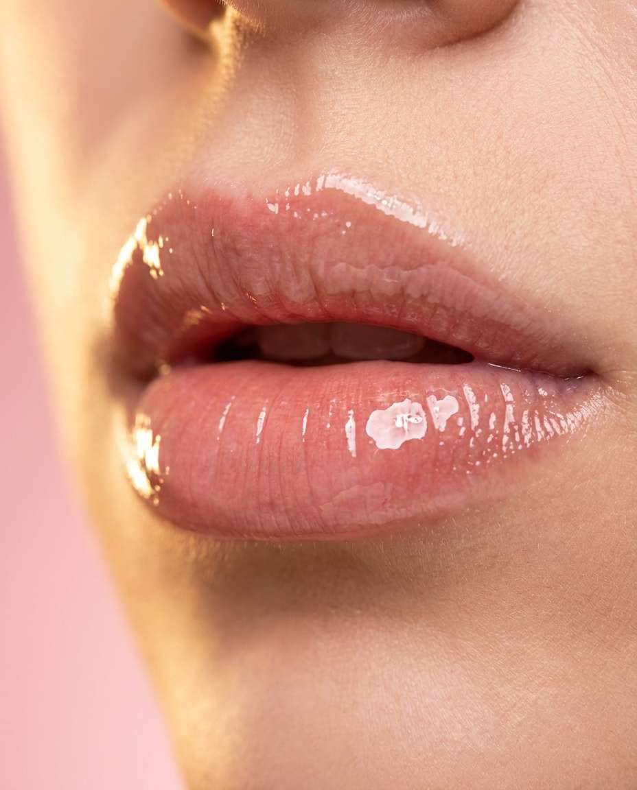 glossy lip macro photo