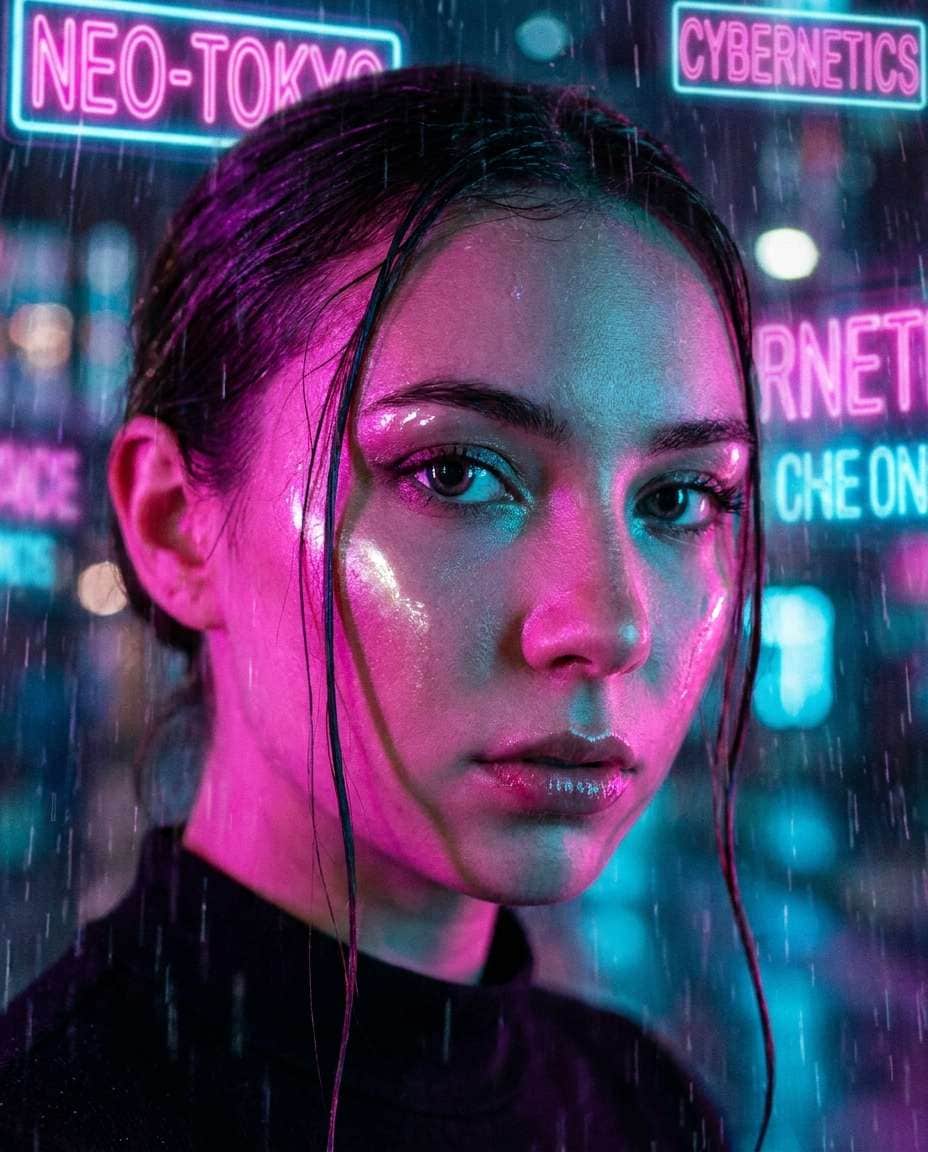 neon night portrait photo