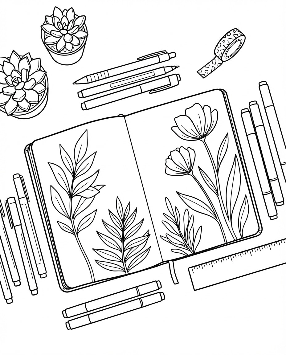 artist desk flat lay photo