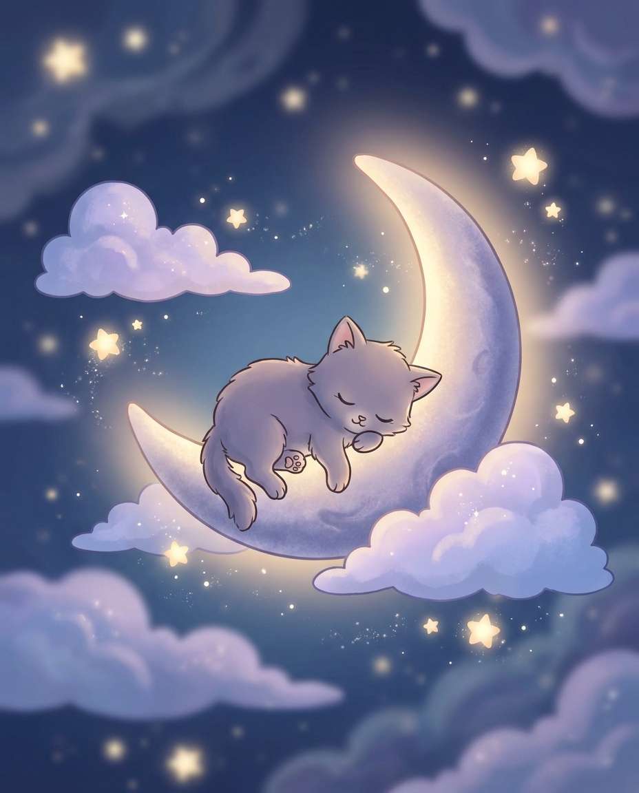 sleepy moon kitty photo