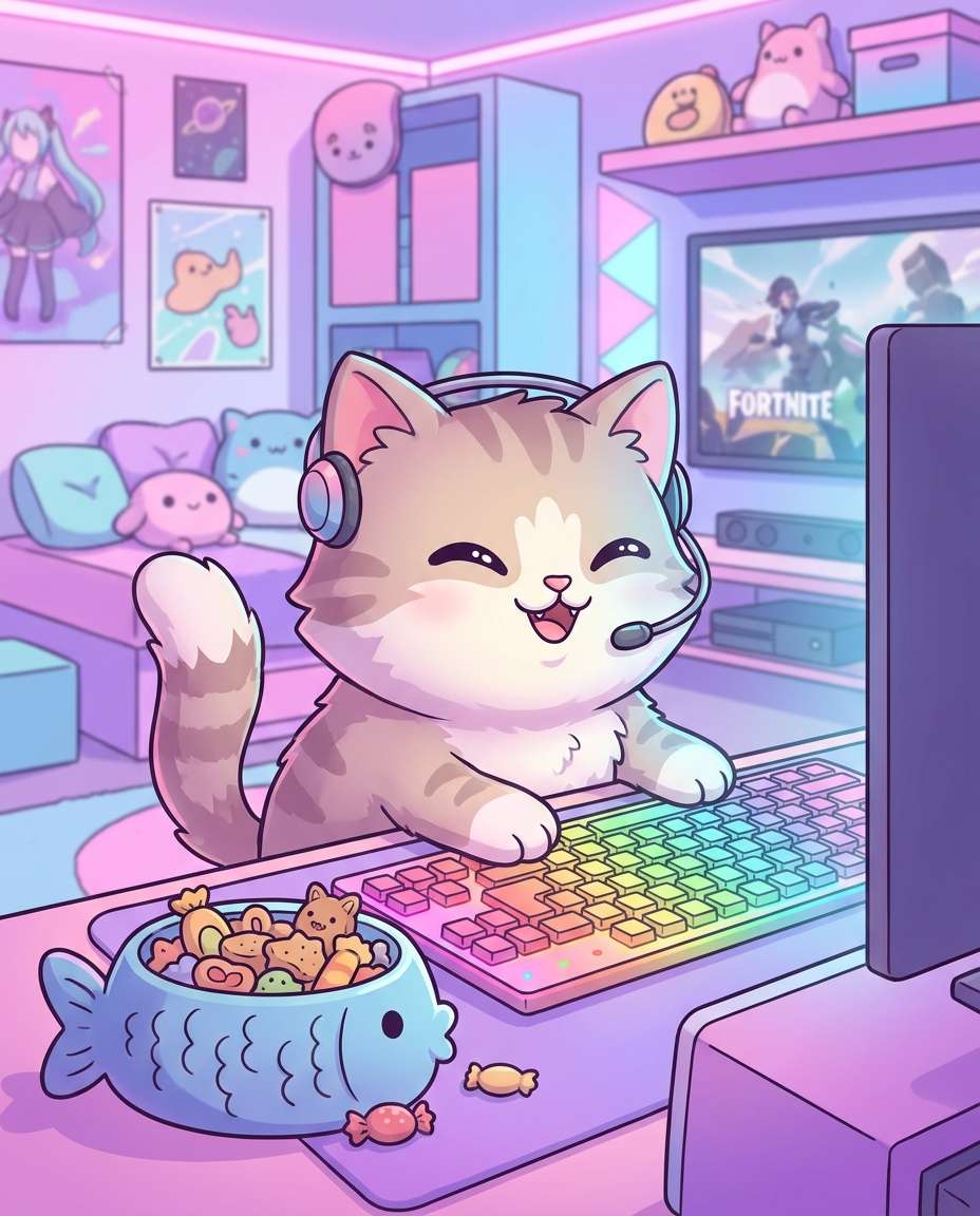 gamer kitty desk photo