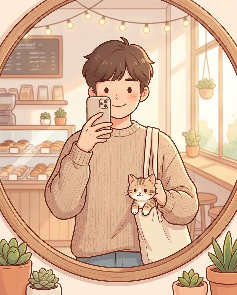 cafe window selfie photo