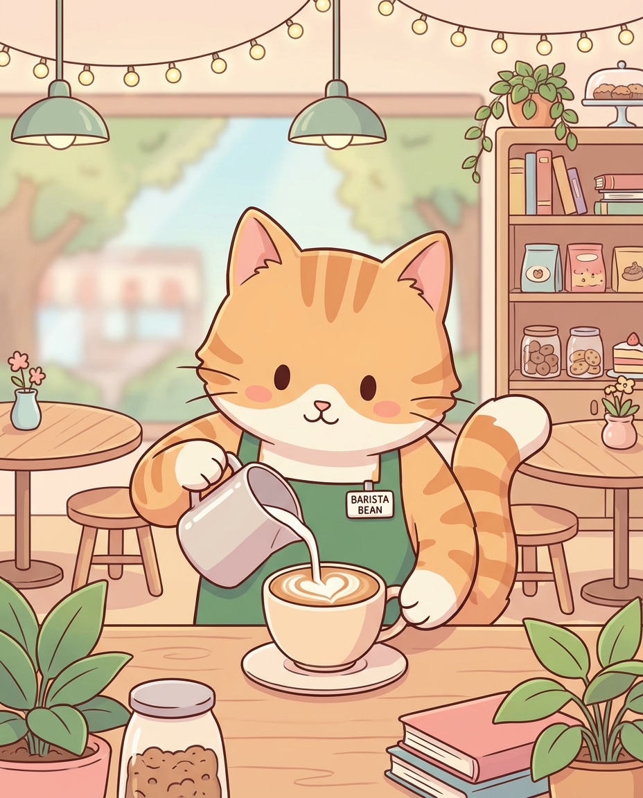 cozy cat barista photo
