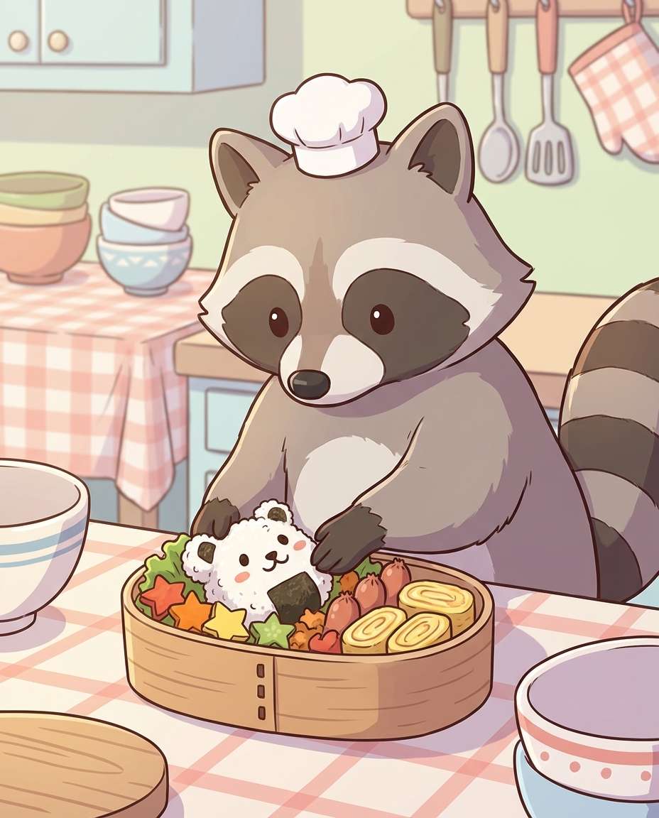 chef raccoon bento photo