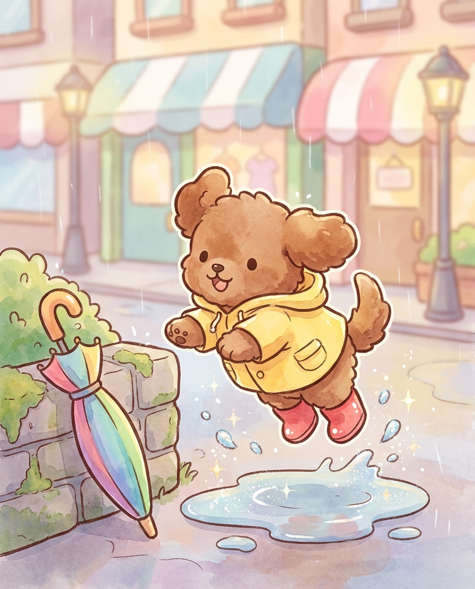 puppy raincoat walk photo