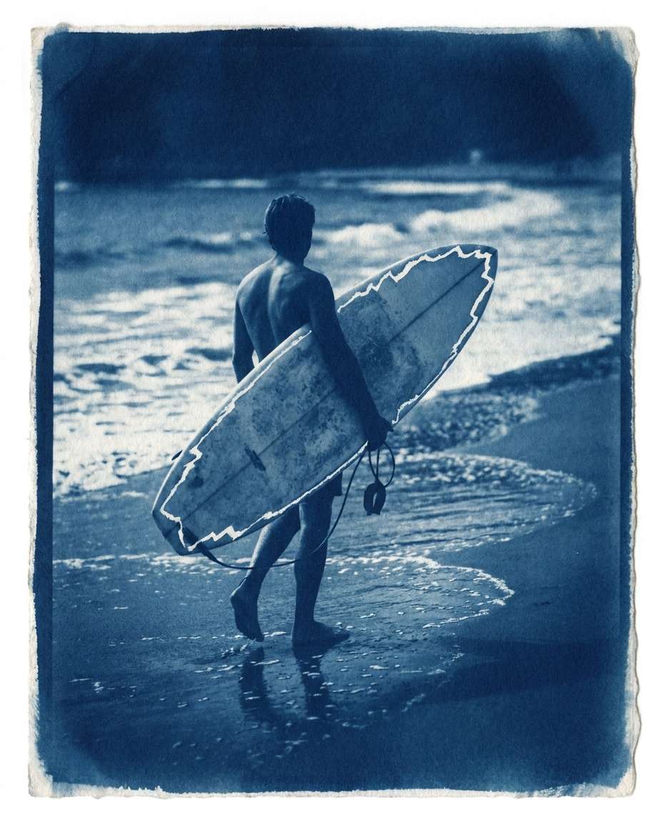 surfboard walk scene photo