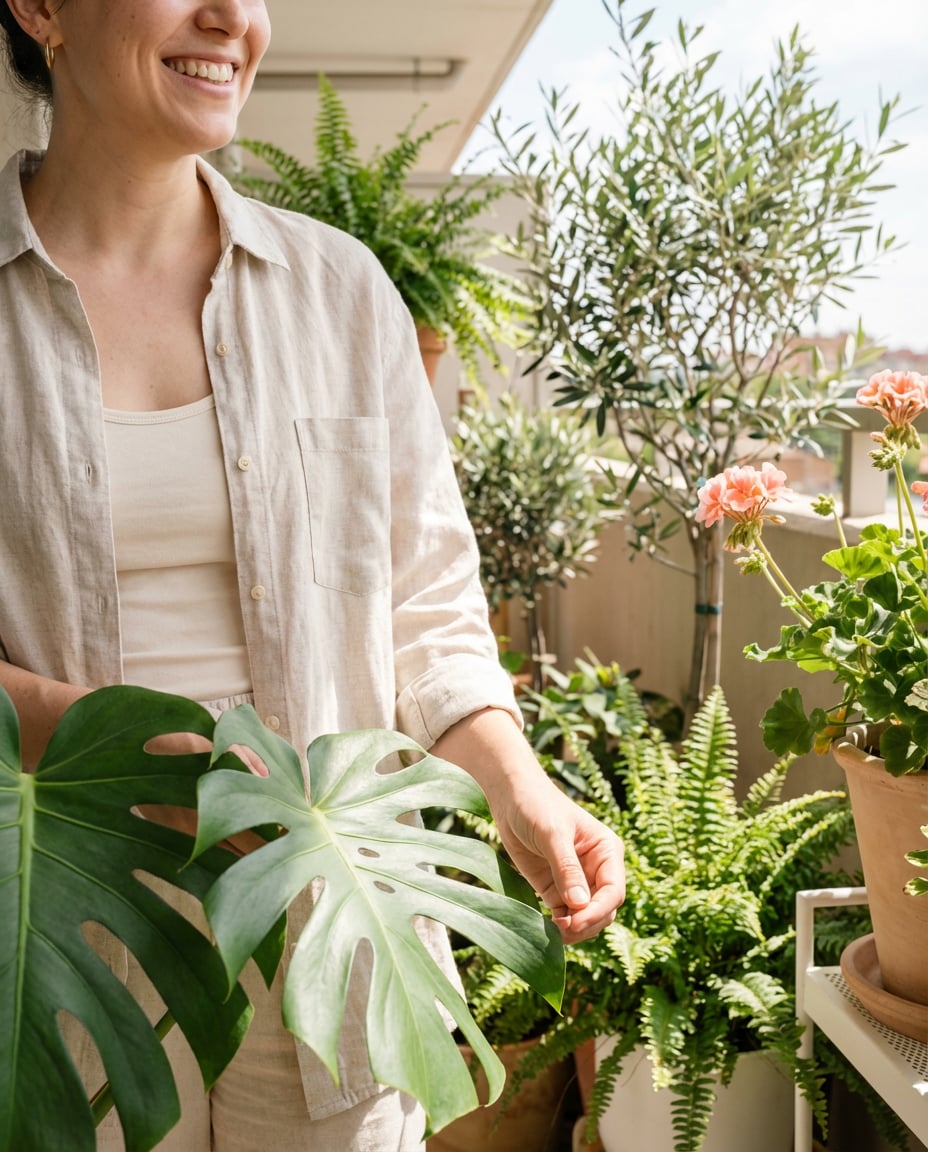 sunlit balcony plants photo