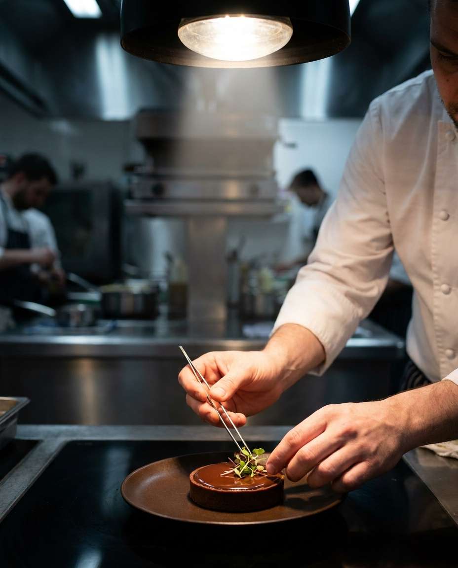 chef plating microgreens photo