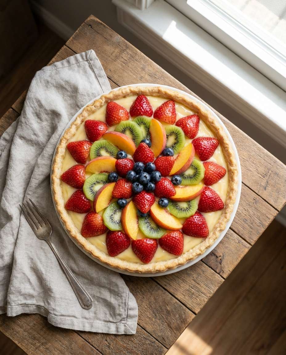 fruit tart flat lay photo