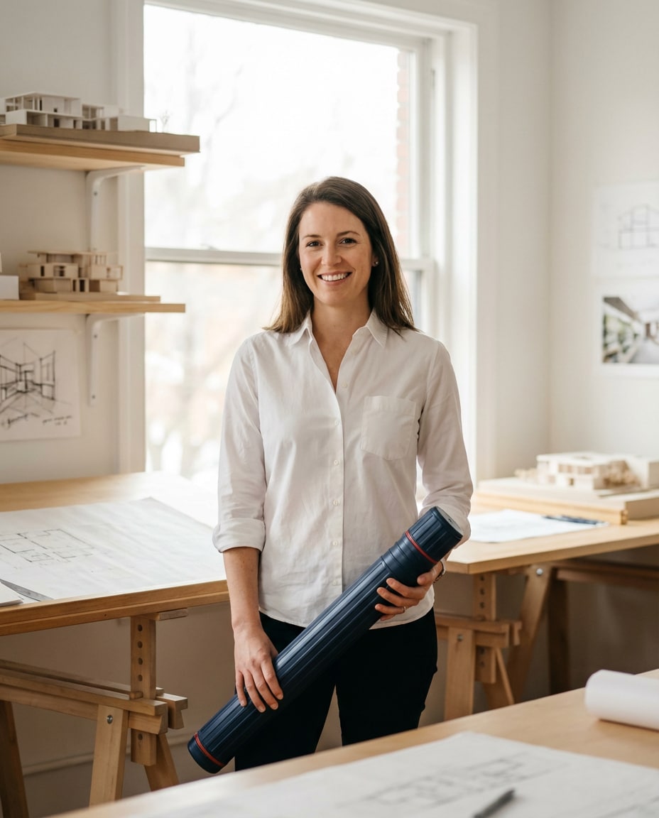 architect with blueprint photo