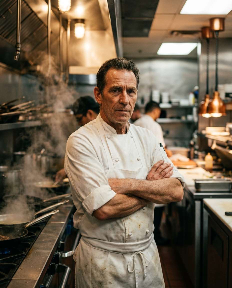 chef in kitchen heat photo