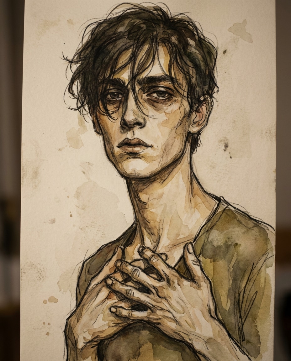 messy hair sharp gaze photo