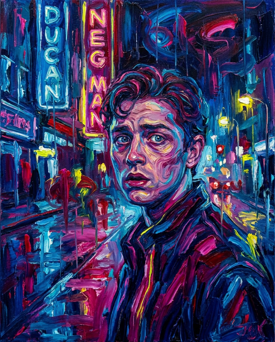 neon rain portrait photo