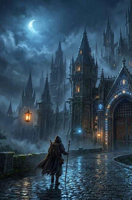 moonlit castle gates photo