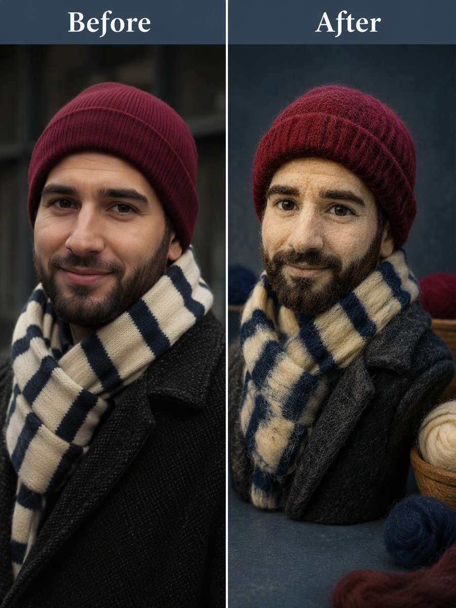 Beanie and Scarf Felt Portrait photo
