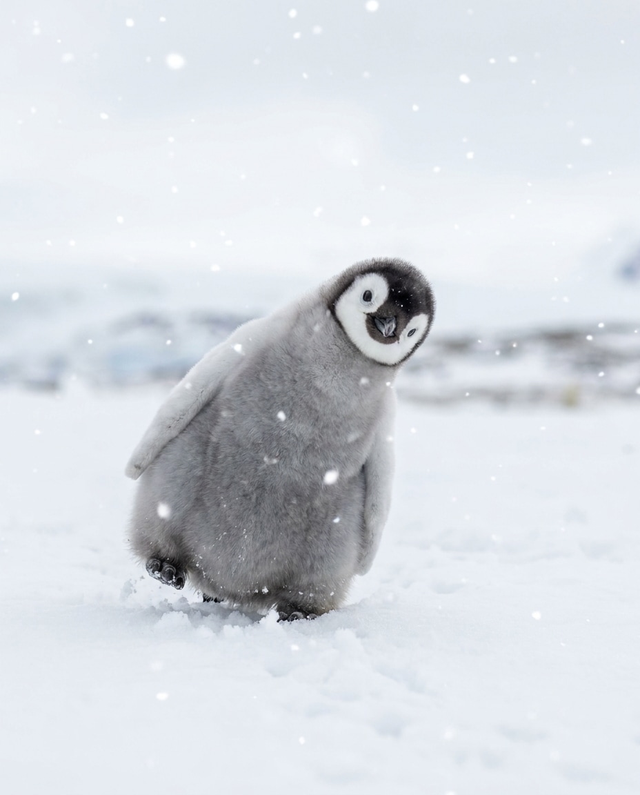 penguin snow puff photo