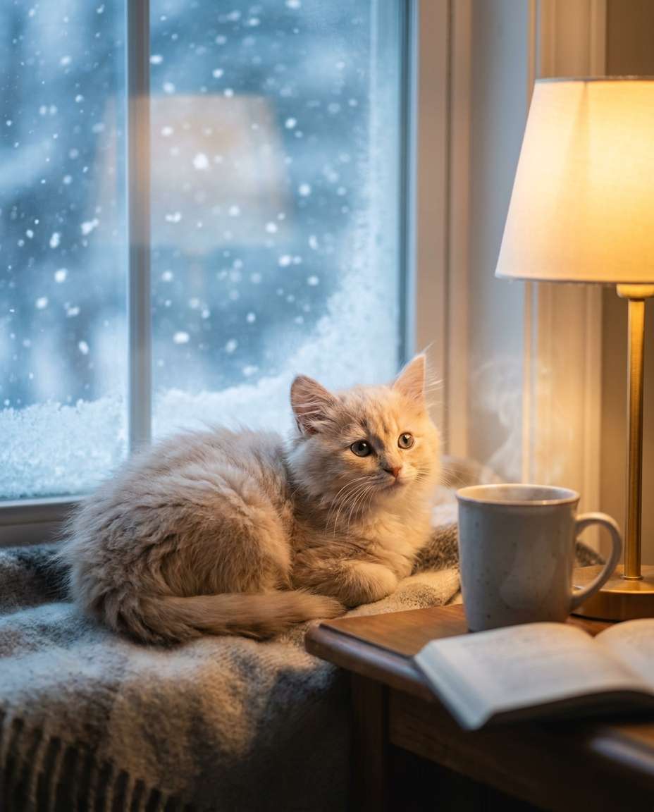 snowy window scene photo