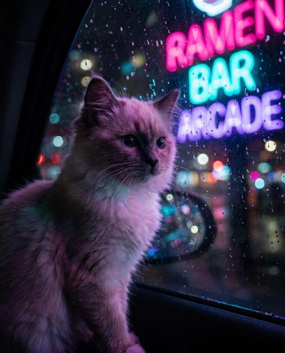 neon night reflection photo