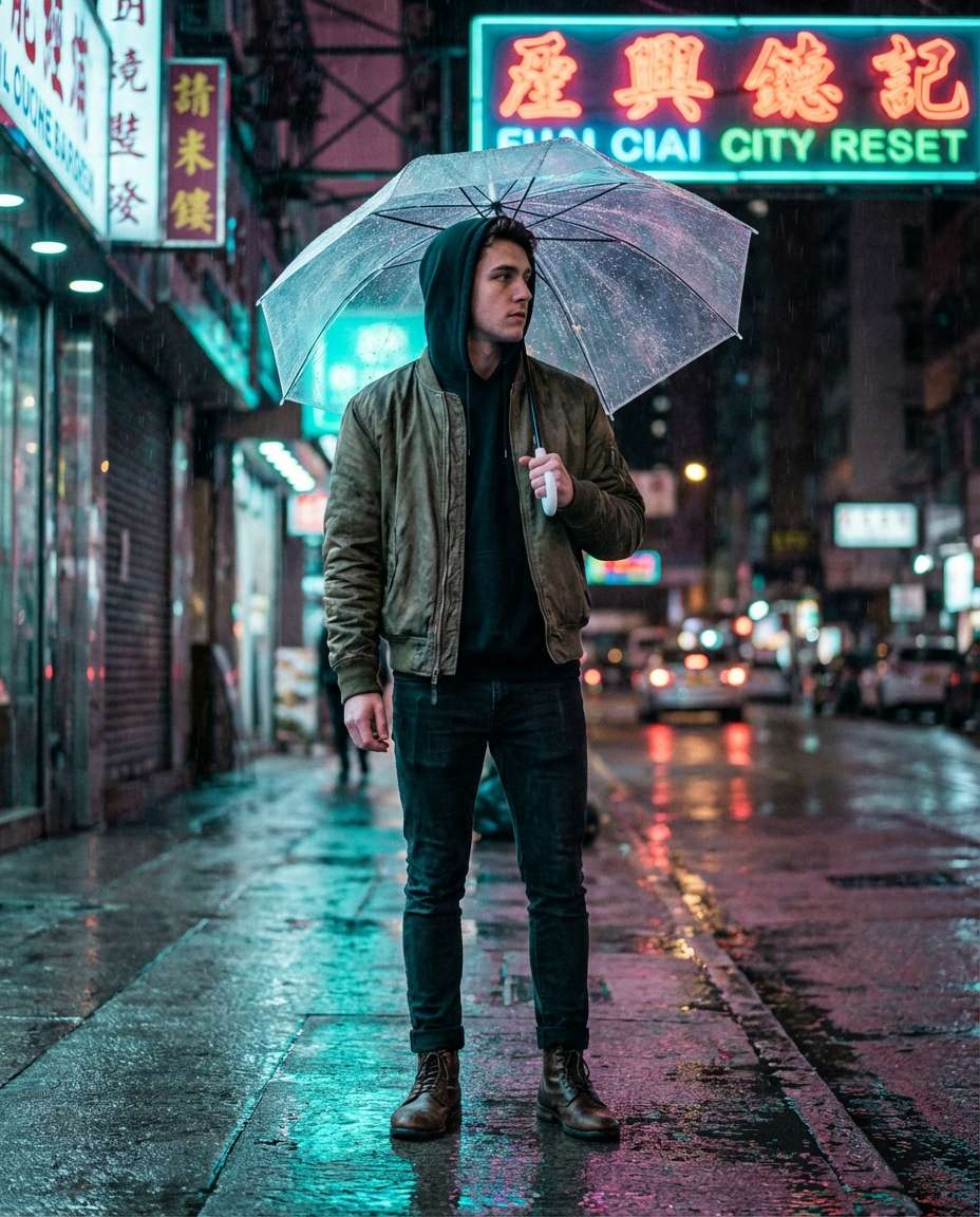 rainy night neon photo