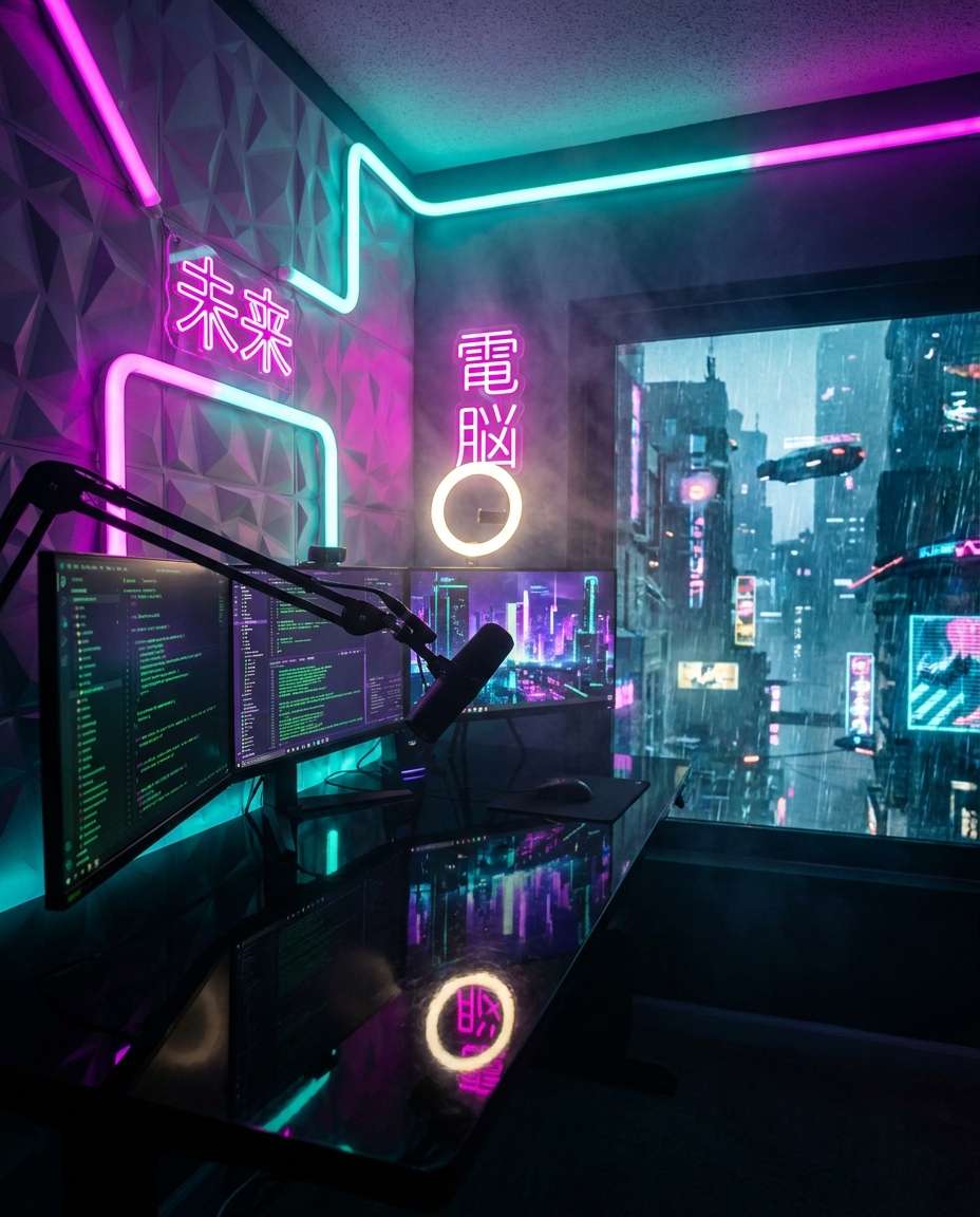 cyberpunk streamer studio photo