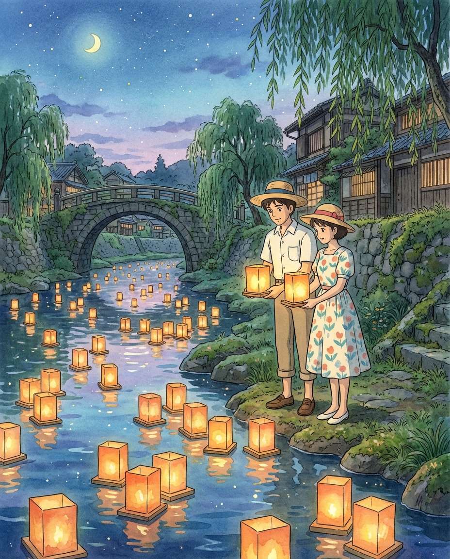 lantern river night photo