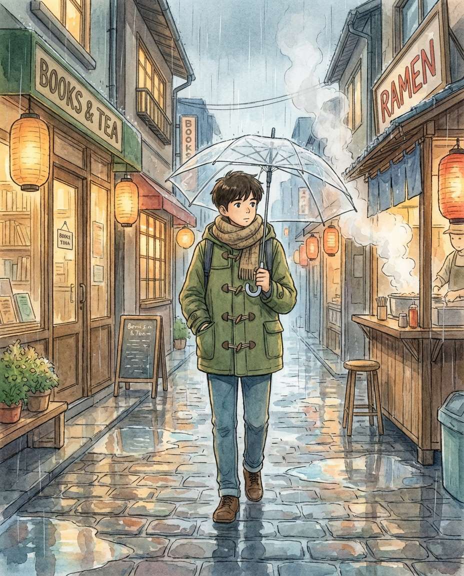 rainy street umbrella photo