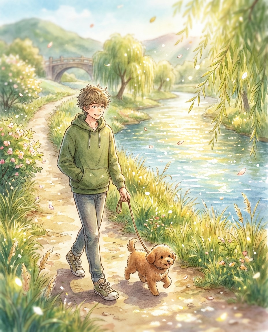 dog walk sunshine photo