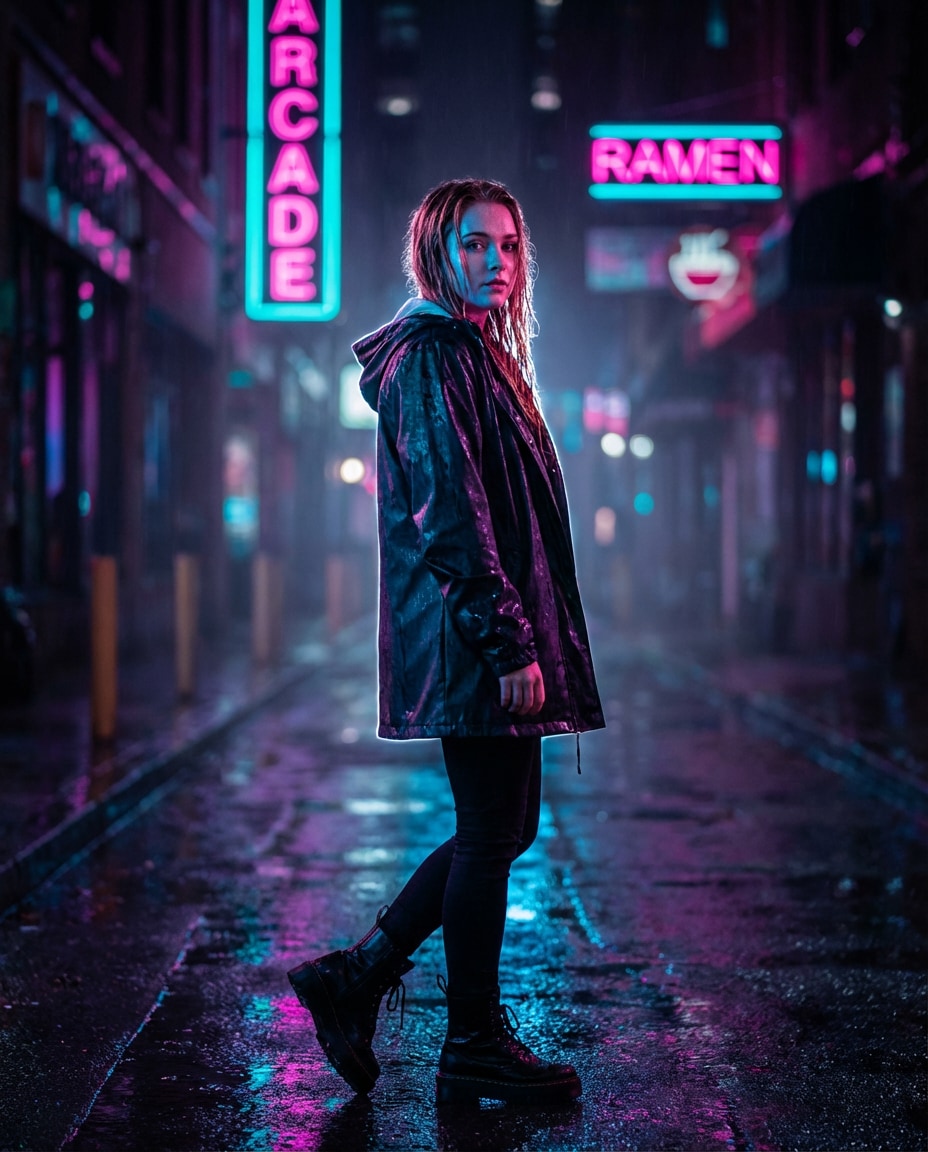 cyberpunk street glow photo