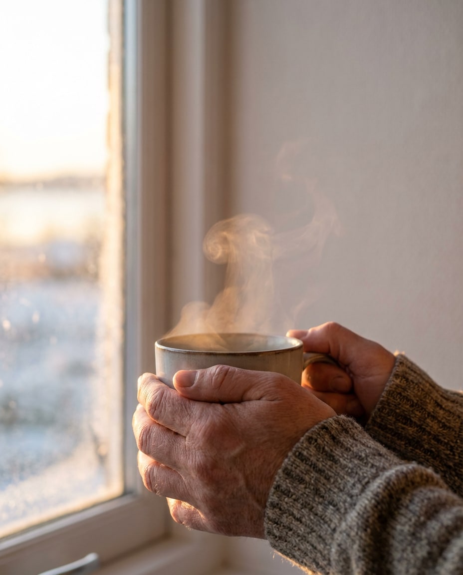 hands with mug closeup photo
