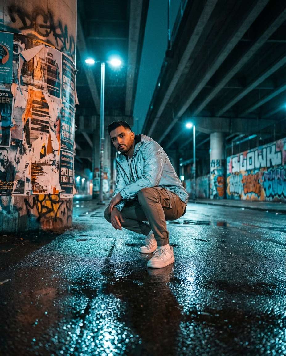 rainy underpass pose photo