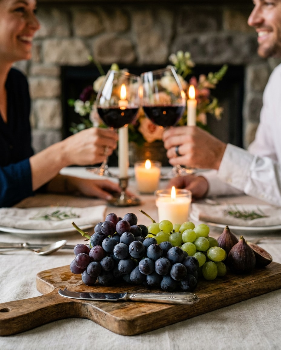 couple toast and grapes photo
