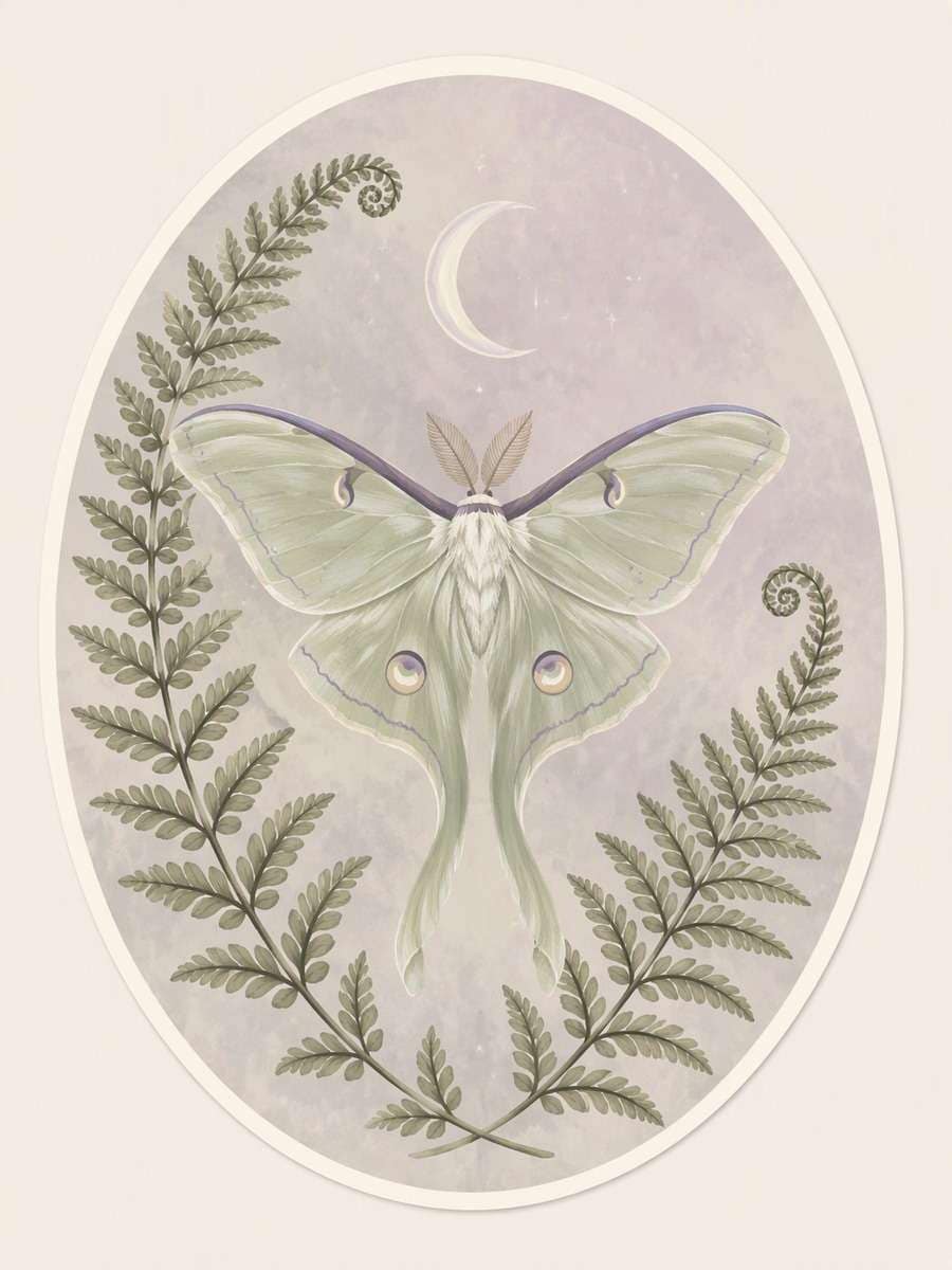 Botanical Moth Moon: AI-generated Halloween sticker prompts example