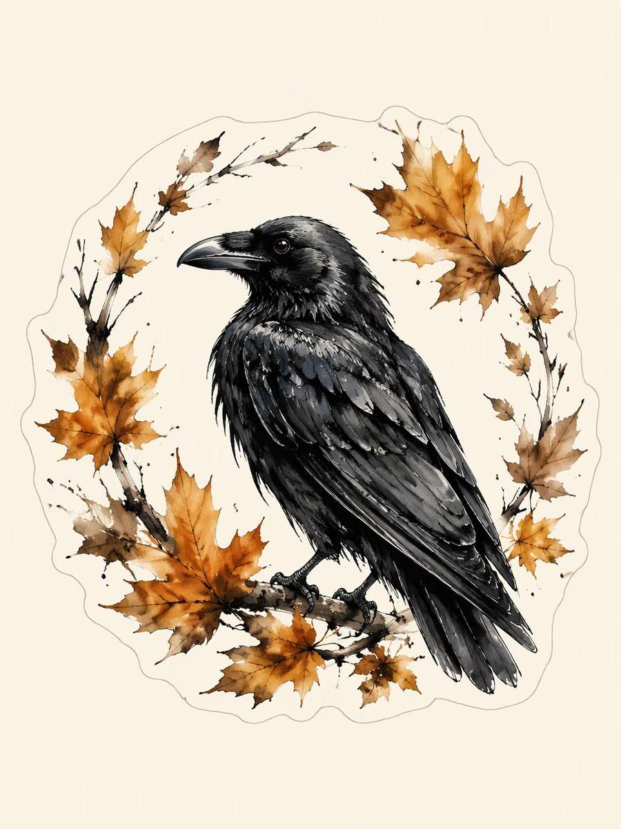 Autumn Raven Wreath: AI-generated Halloween sticker prompts example