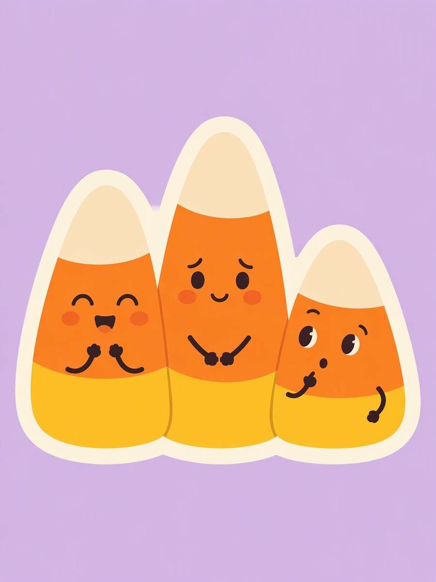 Candy Corn Friends: AI-generated Halloween sticker prompts example
