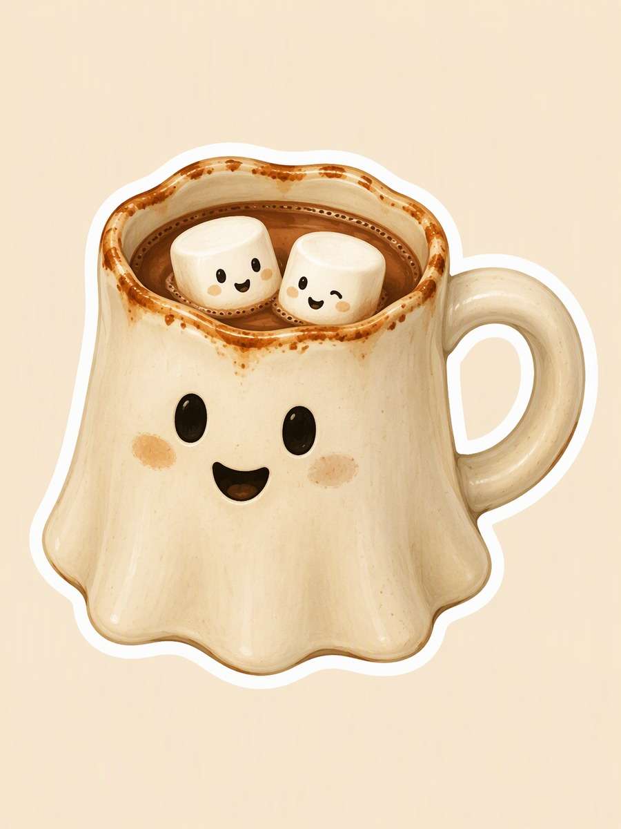 Spooky Cocoa Mug: AI-generated Halloween sticker prompts example