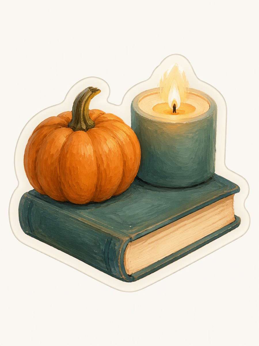 Pumpkin Book Nook: AI-generated Halloween sticker prompts example
