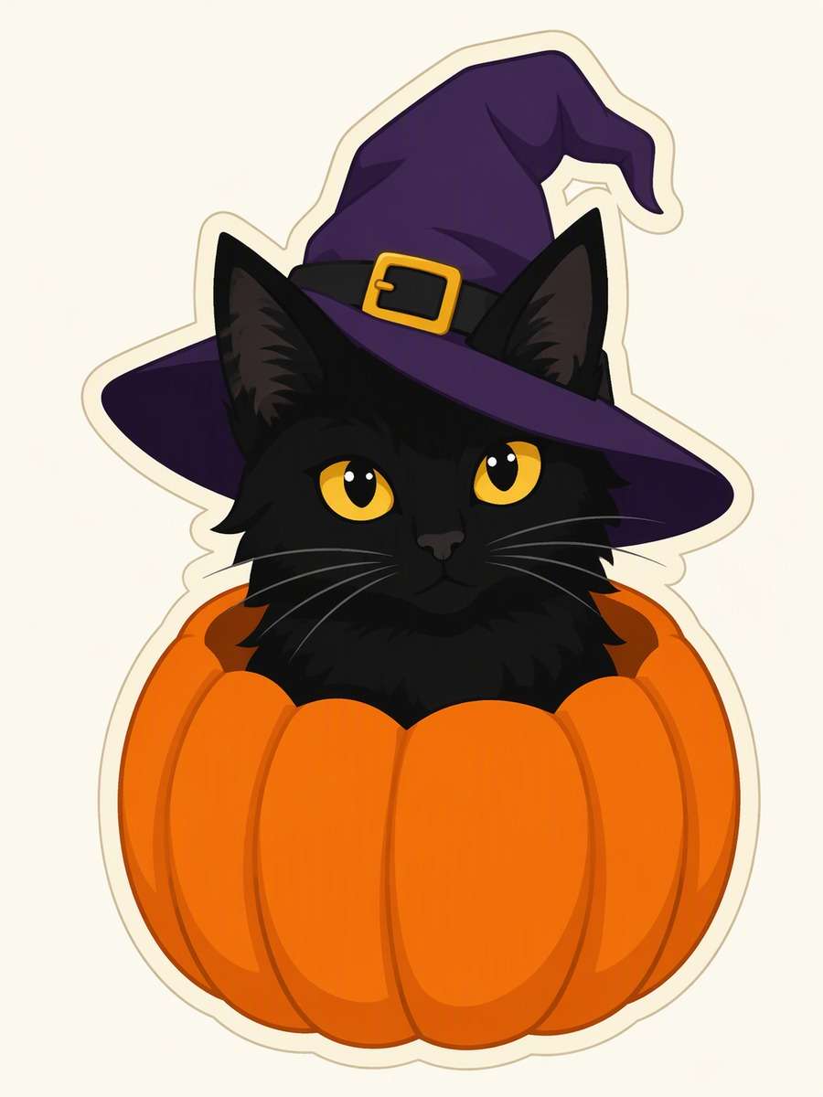 Pumpkin Witch Cat: AI-generated Halloween sticker prompts example