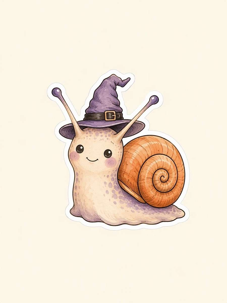 Snail in a Witch Hat: AI-generated Halloween sticker prompts example