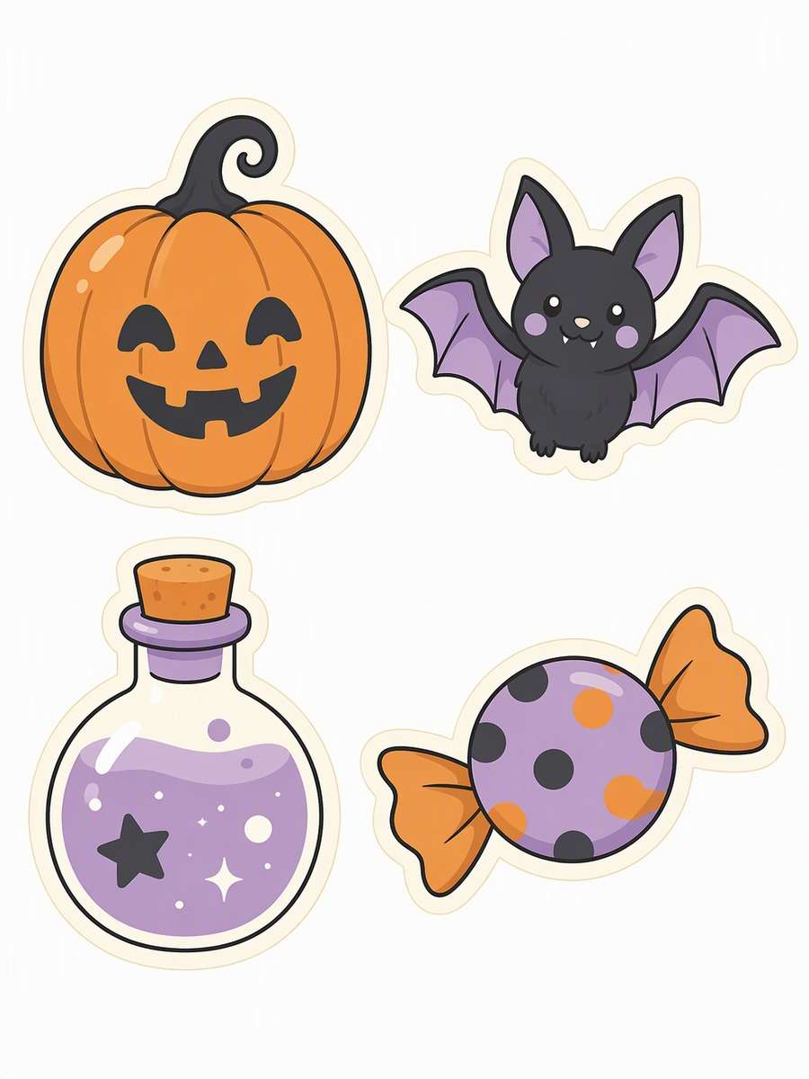 Orange-and-Lilac Party Pack: AI-generated Halloween sticker prompts example