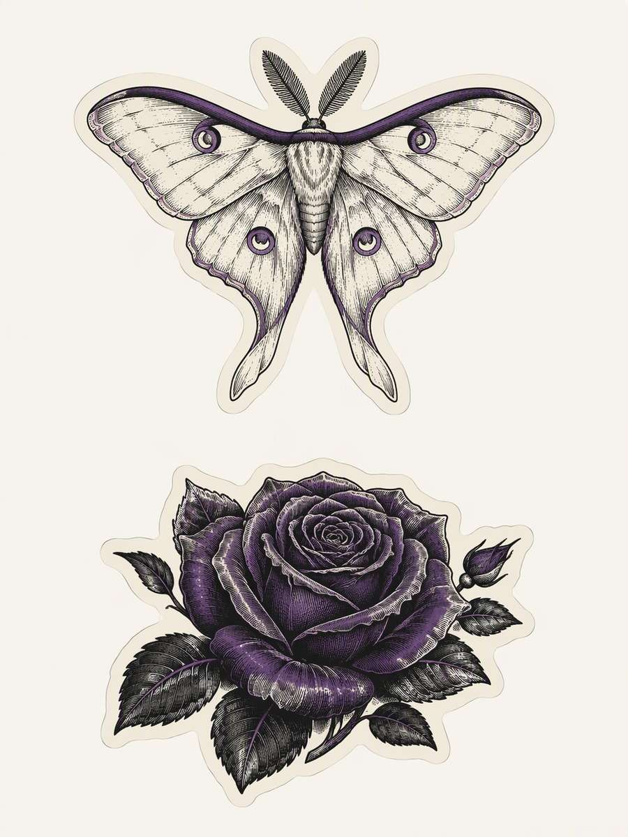 Midnight Botanical Pair: AI-generated Halloween sticker prompts example