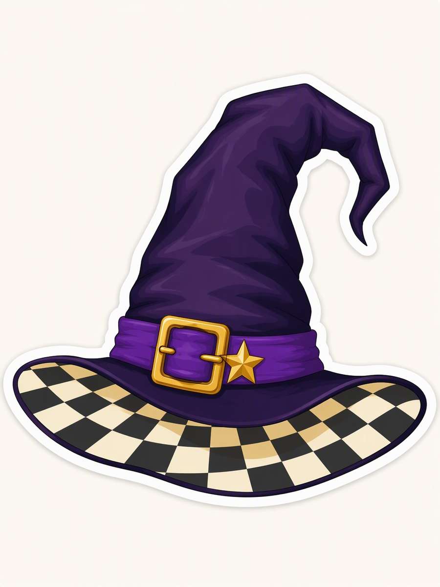 Checkerboard Witch Hat: AI-generated Halloween sticker prompts example