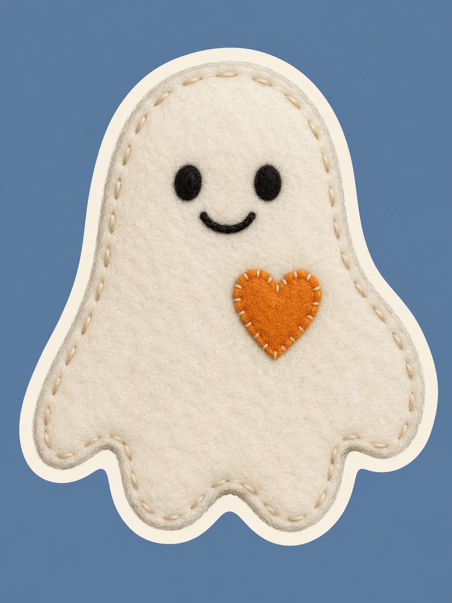 Felt Ghost Patch: AI-generated Halloween sticker prompts example