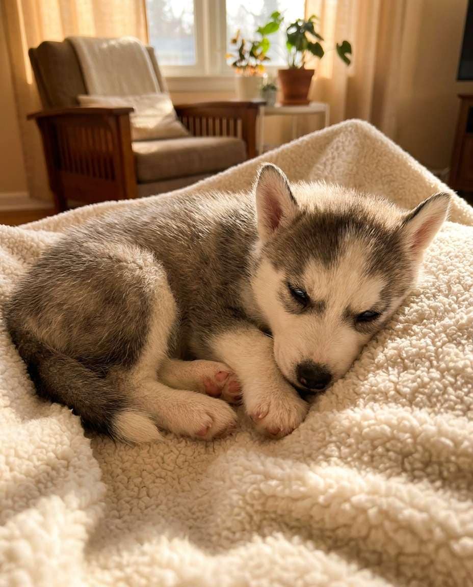 puppy on blanket photo