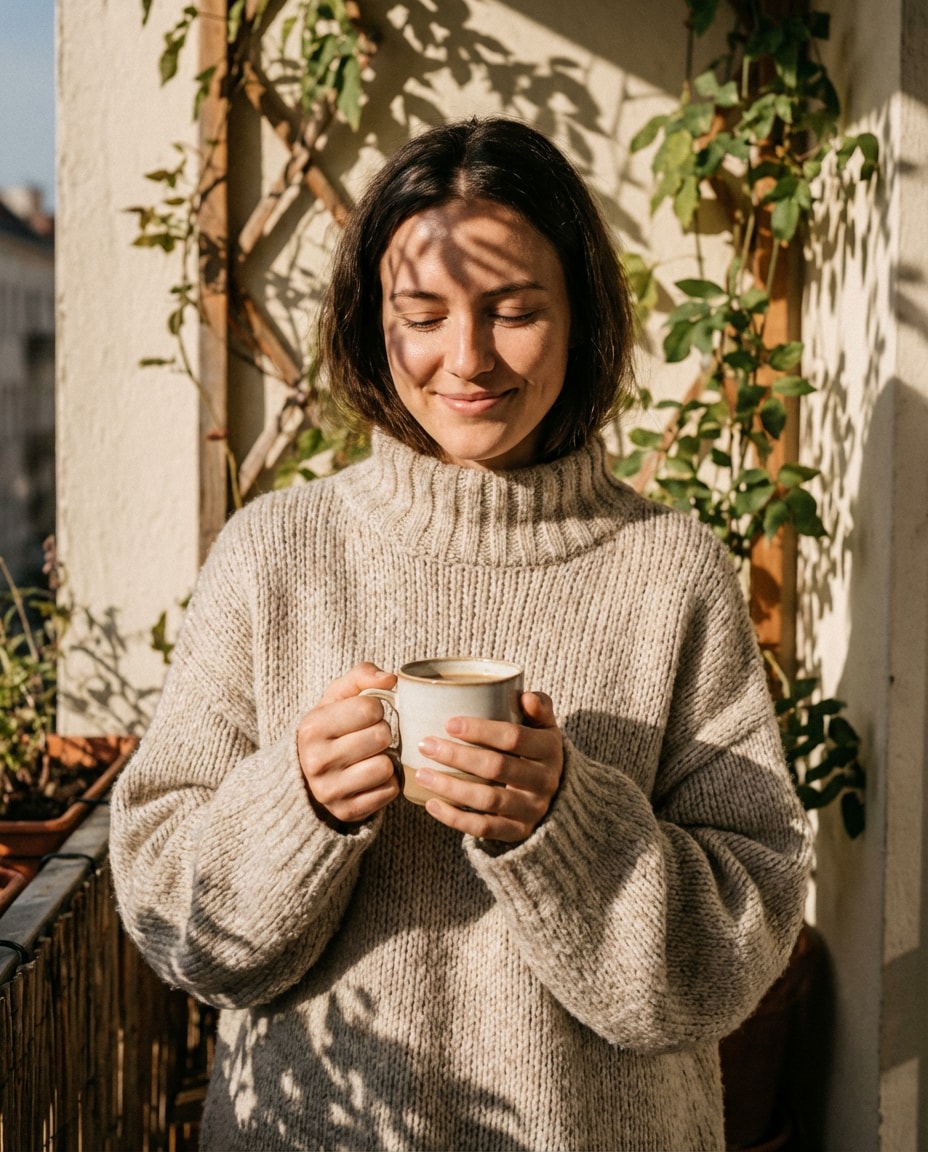 sunlit balcony coffee photo