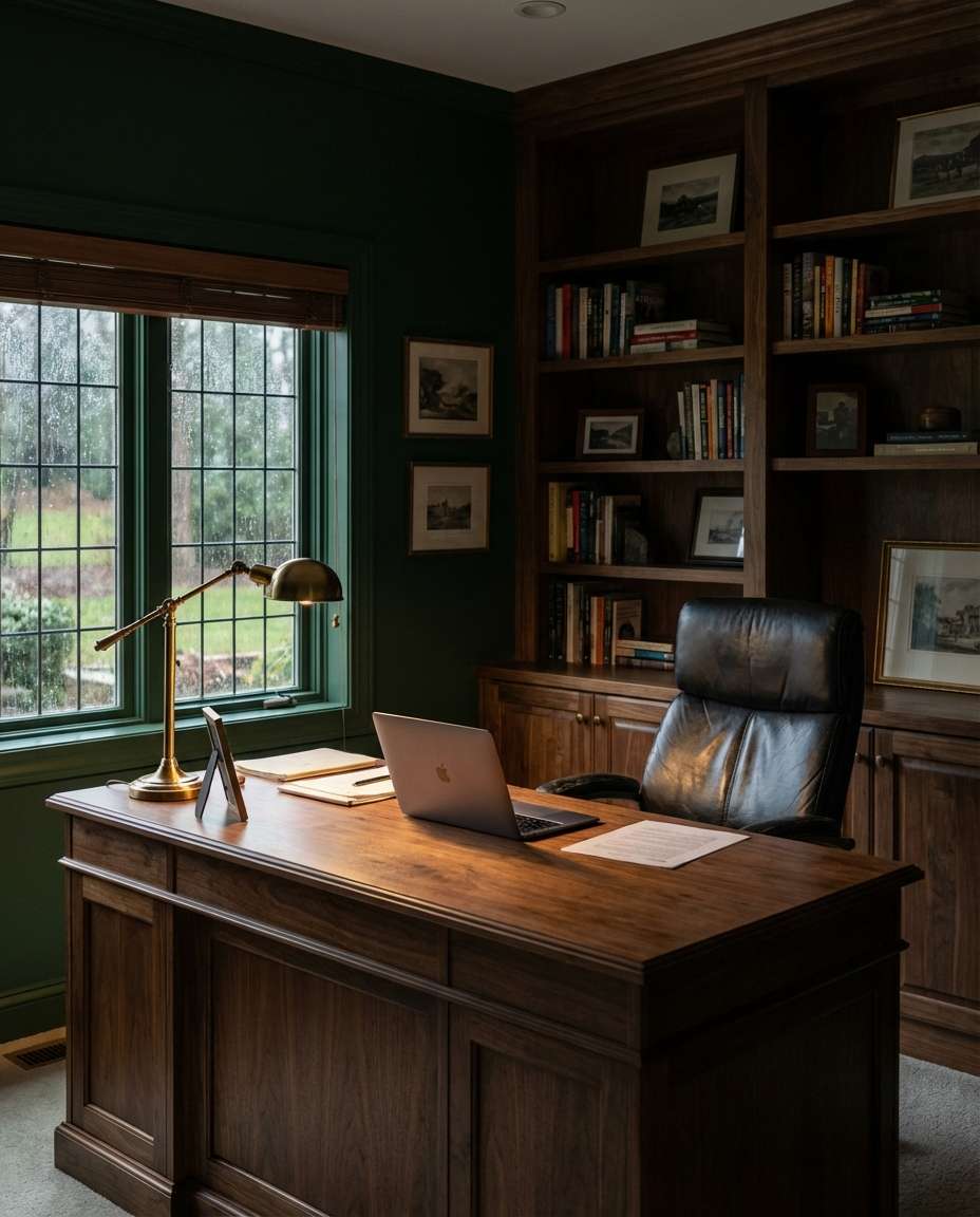 moody home office photo