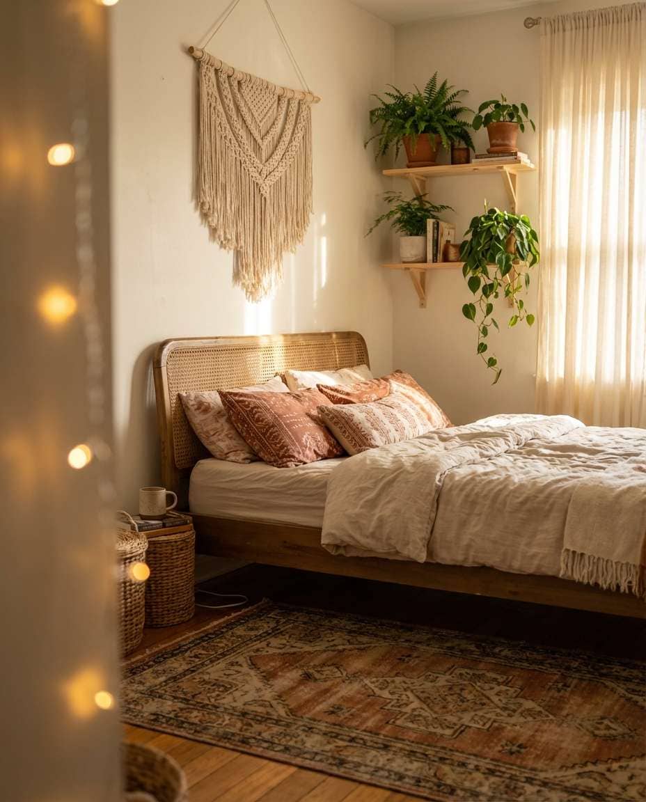 boho sunlit bedroom photo