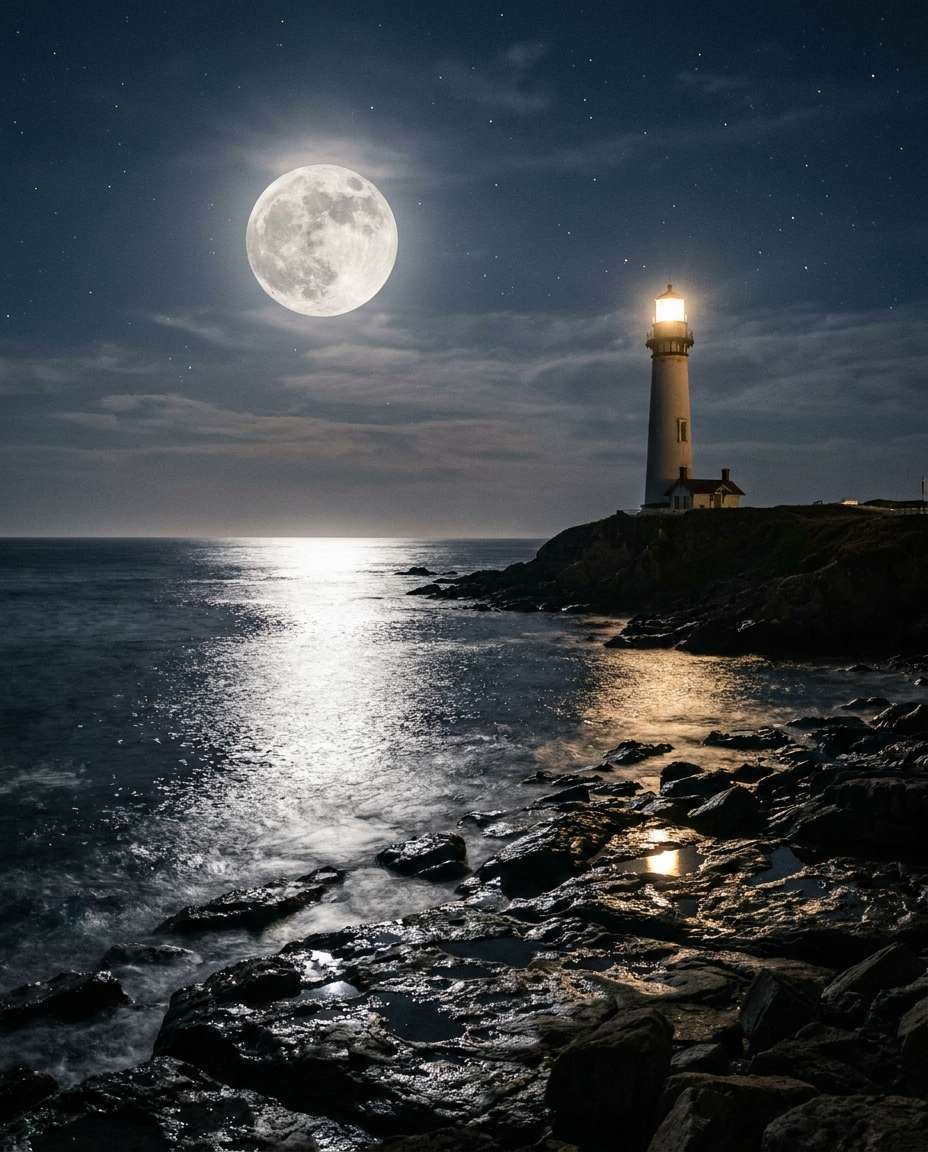 moonlit silver ocean photo