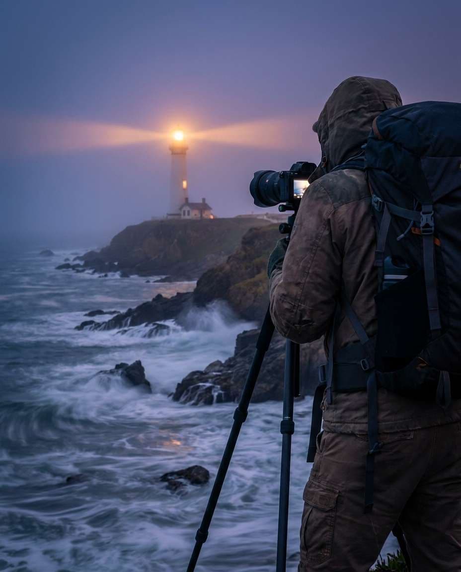 photographer on rocks photo